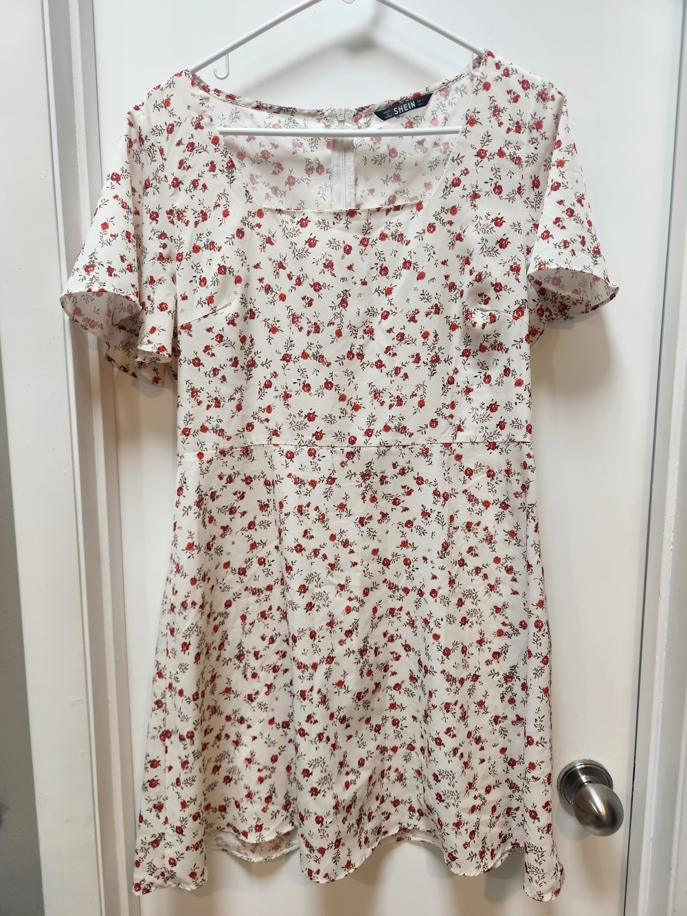 SHEIN Cream Dress with Red Floral Print